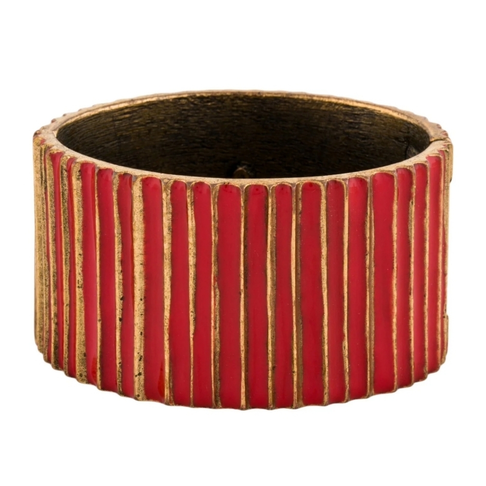 Oscar De La Renta Vintage NWT 260$ Enamel Red Bracelet Gold Designer Estate
